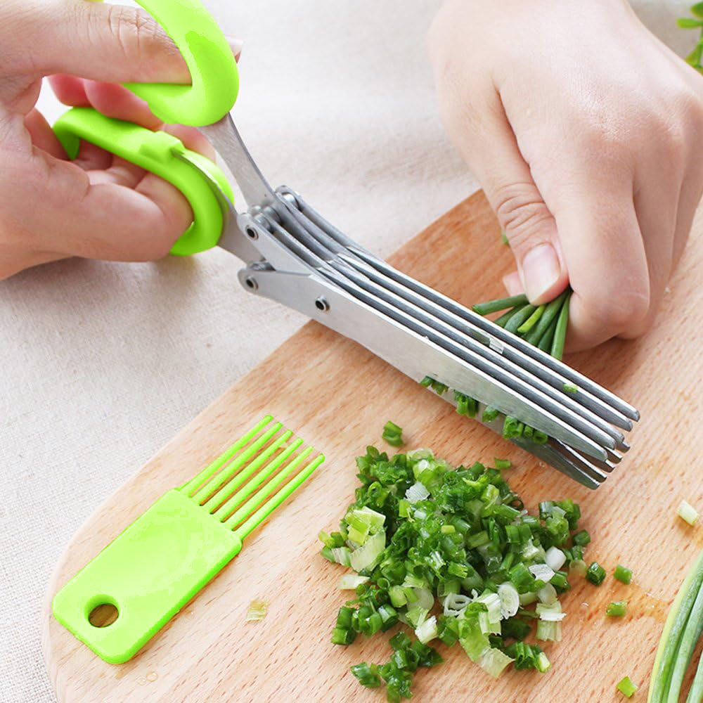 Kitchen Jobs - กรรไกรครัวอเนกประสงค์สแตนเลส 3/5 ชั้น สำหรับหั่นพริก ซอยต้นหอม เครื่องมือทำอาหาร