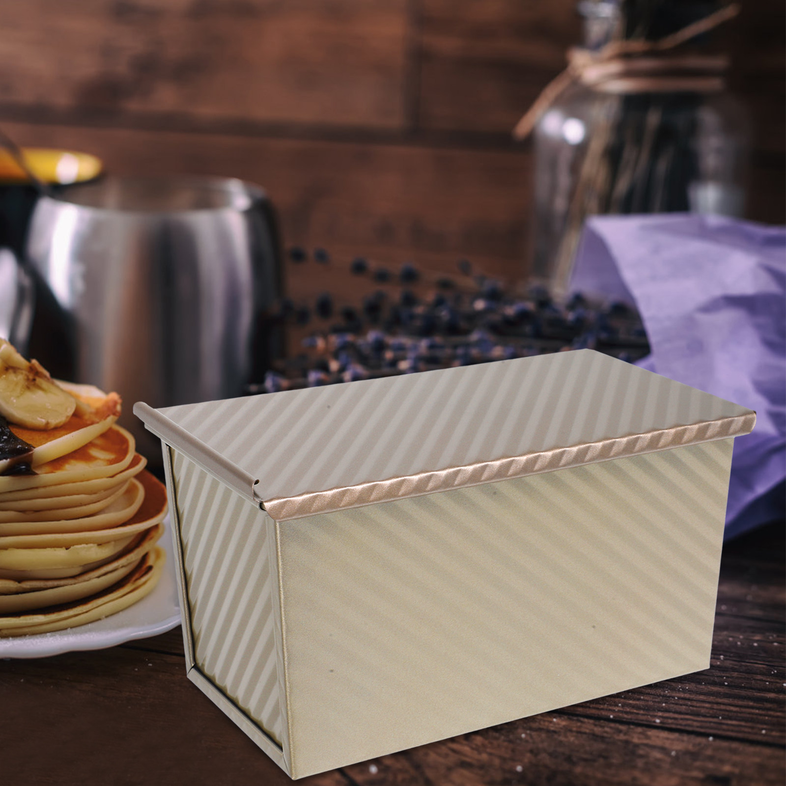 Kitchen Baking Pans - แม่พิมพ์อบขนมปังโลหะทรงสี่เหลี่ยมพร้อมฝาปิด สำหรับทำขนมปังในครัว แม่พิมพ์อบขนมปังแบบไม่ติดกระทะ ความจุขนาดใหญ่ ร้อนเร็ว