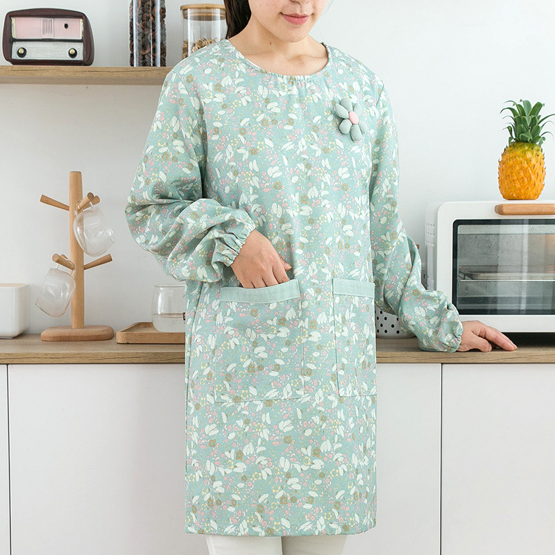Kitchen Jobs - ผ้ากันเปื้อนแขนยาวผ้าฝ้ายสำหรับผู้หญิง กันน้ำ กันน้ำมัน สำหรับใช้ในครัวเรือน