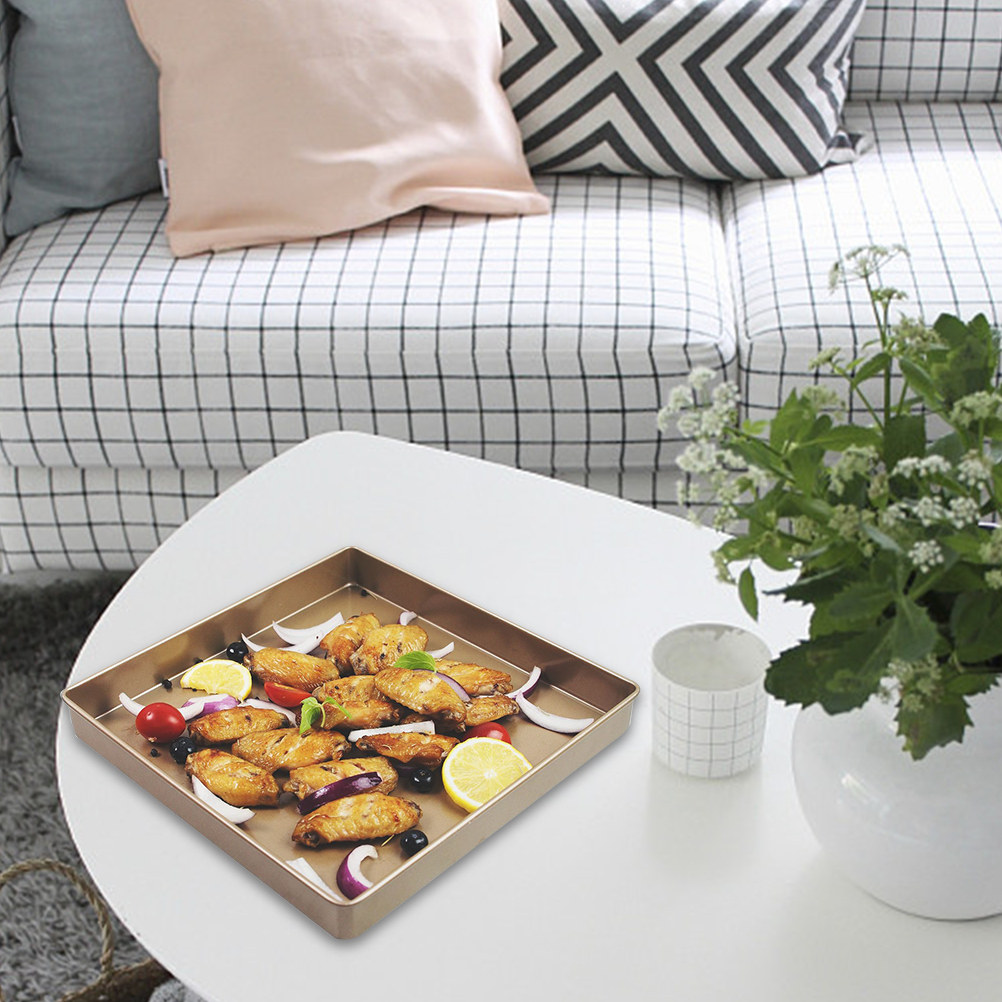 Kitchen Baking Pans - ถาดอบพิซซ่าทรงสี่เหลี่ยม เคลือบกันติด ผิวเงางาม ทนต่อรอยขีดข่วน ถาดอบเค้กและพาย ทนความร้อน