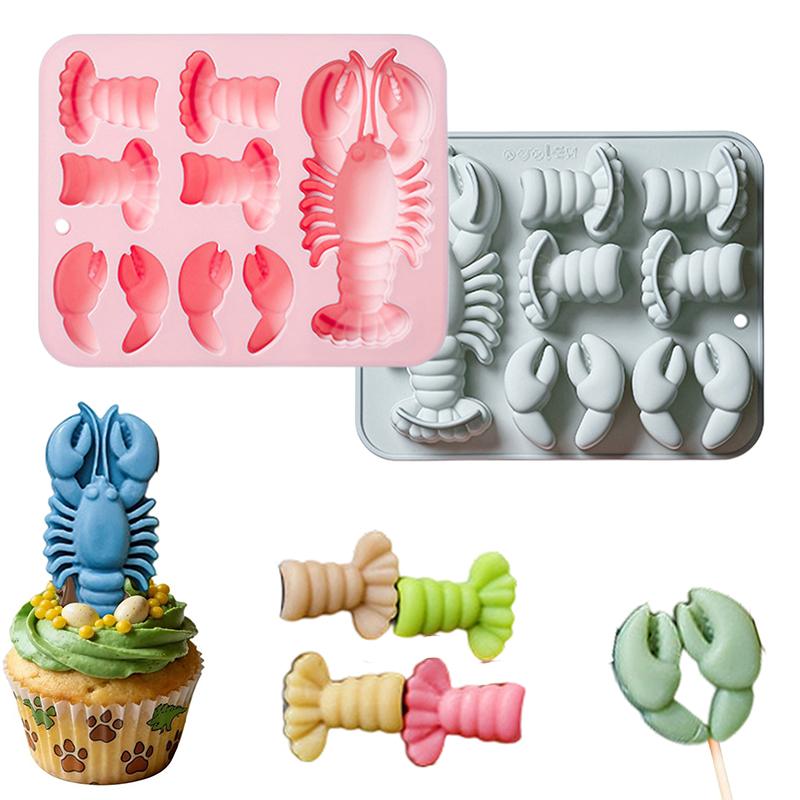Kitchen Baking Cake - แม่พิมพ์ซิลิโคนรูปกุ้งล็อบสเตอร์ แม่พิมพ์อบขนมแบบยืดหยุ่น สำหรับทำฟองดองต์ เยลลี่ เค้ก ตกแต่งขนม