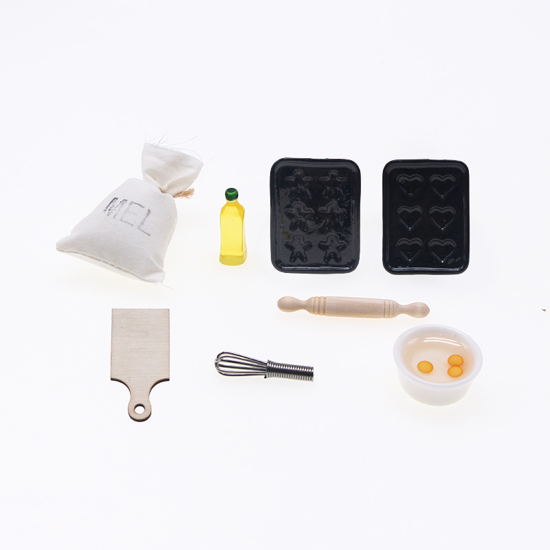 Kitchen Baking Ware - 8Pcs ตุ๊กตาทำอาหารอุปกรณ์ครัวเบเกอรี่แป้งน้ำมันและอื่นๆ