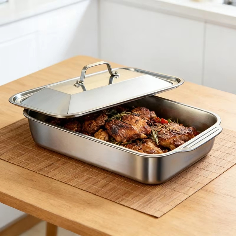 ถาดอบสแตนเลสทรงลึกพร้อมฝาปิด ถ - Kitchen Baking Ware บทวิจารณ์และราคา